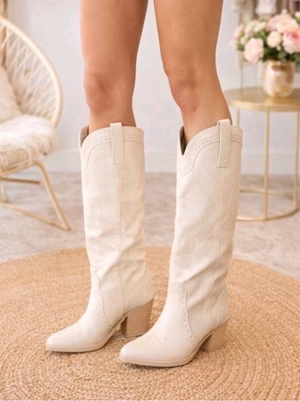 Sugar Cream Western Knee-High Boots faux leather size 10